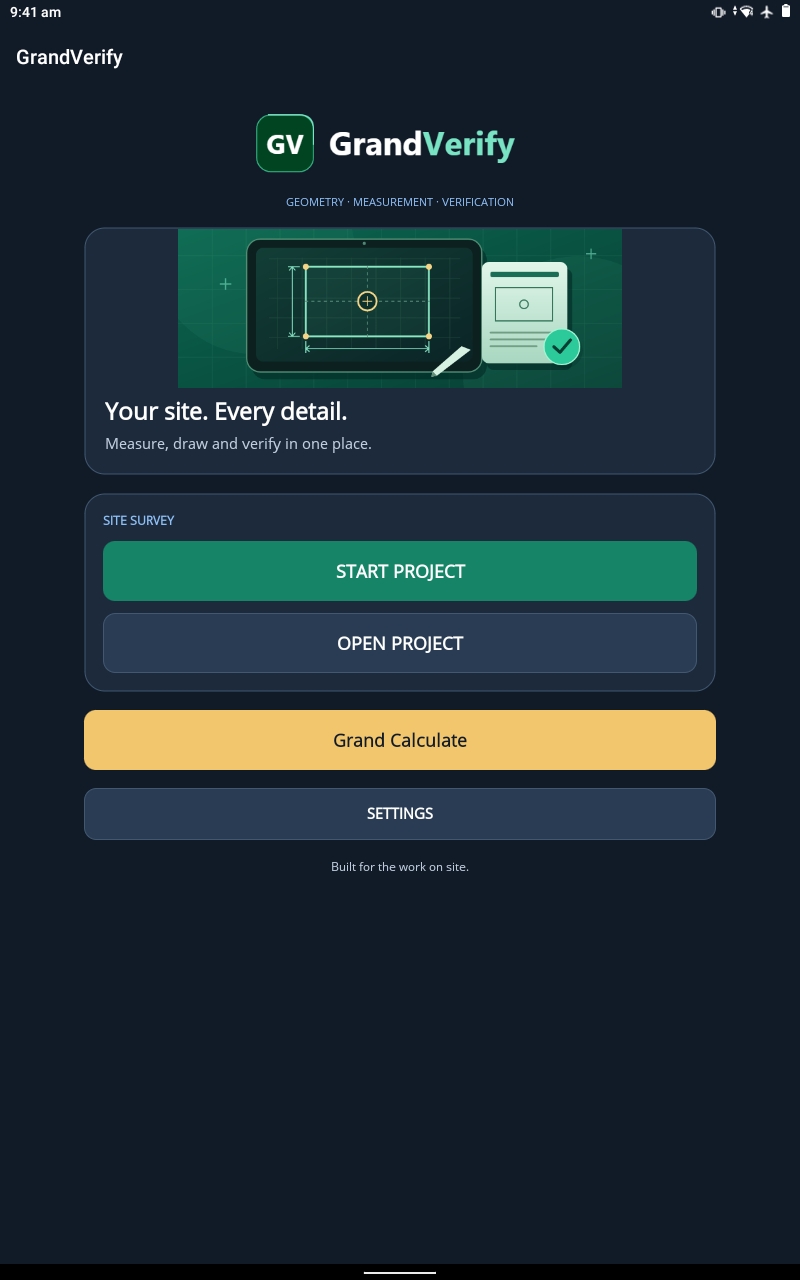 The refreshed GrandVerify home screen on Android